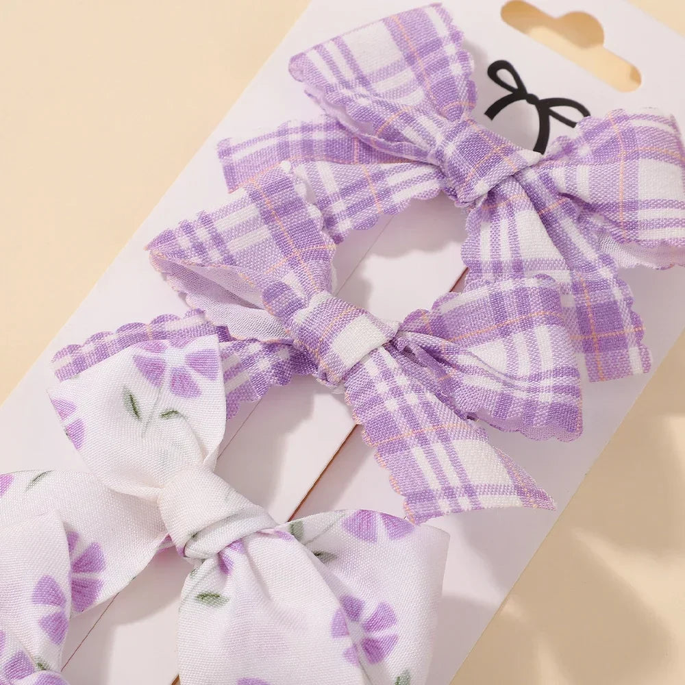 4Pcs/Set Baby Girls Hair Accessories Sweet Plaid Flowers Lace Bows Hair Clips Lovely Ins Hairpin Barrette Headwear