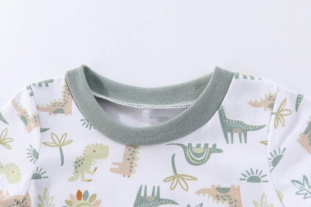2 Pcs Cartoon Dinosaur Baby Boy Flat-angle Jumpsuits Short Sleeves Newborn Rompers 0-9M Infant Clothes