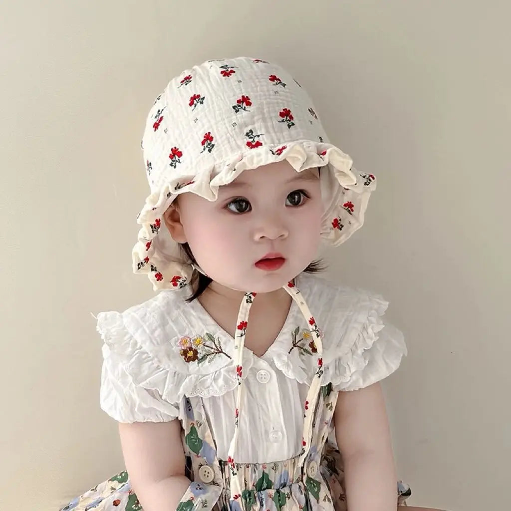 0-12Month Newborn Floral Ear Protection Hat Princess Girl Palace Hats Spring Summer Baby Sunshade Visors Flower Print Infant Cap