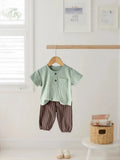 0-3 Year old Baby boy Summer Outfit Comfortable Solid Color Button Top+Striped Pants 2-piece Set Baby boy Summer Casual Suit
