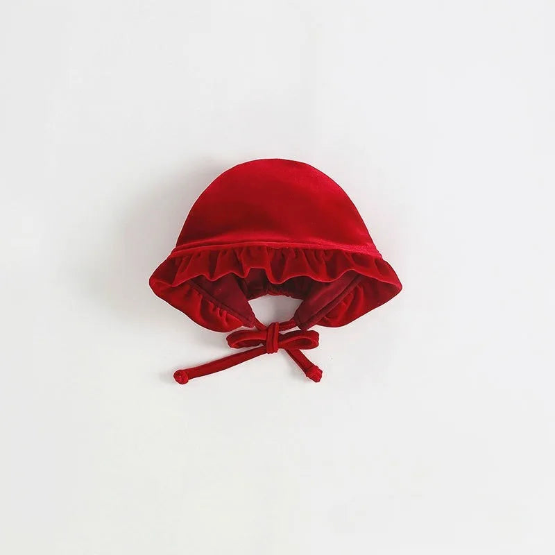 Rich Red Velvet Baby Palace Dress Hat - Festive for Christmas/New Year/Baptism, Princess-style Elegant for Toddlers.