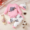 0-18 Months Newborn Baby Cute Koala Jumpsuit+Pants+Hat Three Piece Set Baby girl Spring and autumn set Baby Clothing