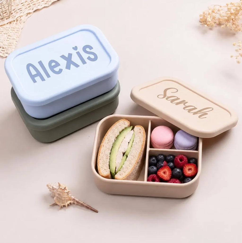 Personalized Kids Lunch Box with Name，Custom Silicone Bento Box， Lunch Box with Compartments，Back To School Gift