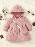 2pcs Toddler Baby girl Baby Hooded Plush Long sleeved Zipper Warm Jacket+Plush Bag 0-3 Year Baby Girl Winter Casual Loose Coat