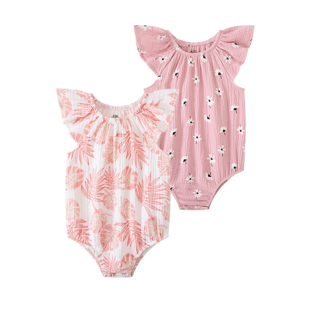 2 Pcs/Lot Cute Baby Girl Flying Sleeve Bodysuits Summer Newborn Sleeveless Onesies  Months Infant Clothes Home Outdoor Party -