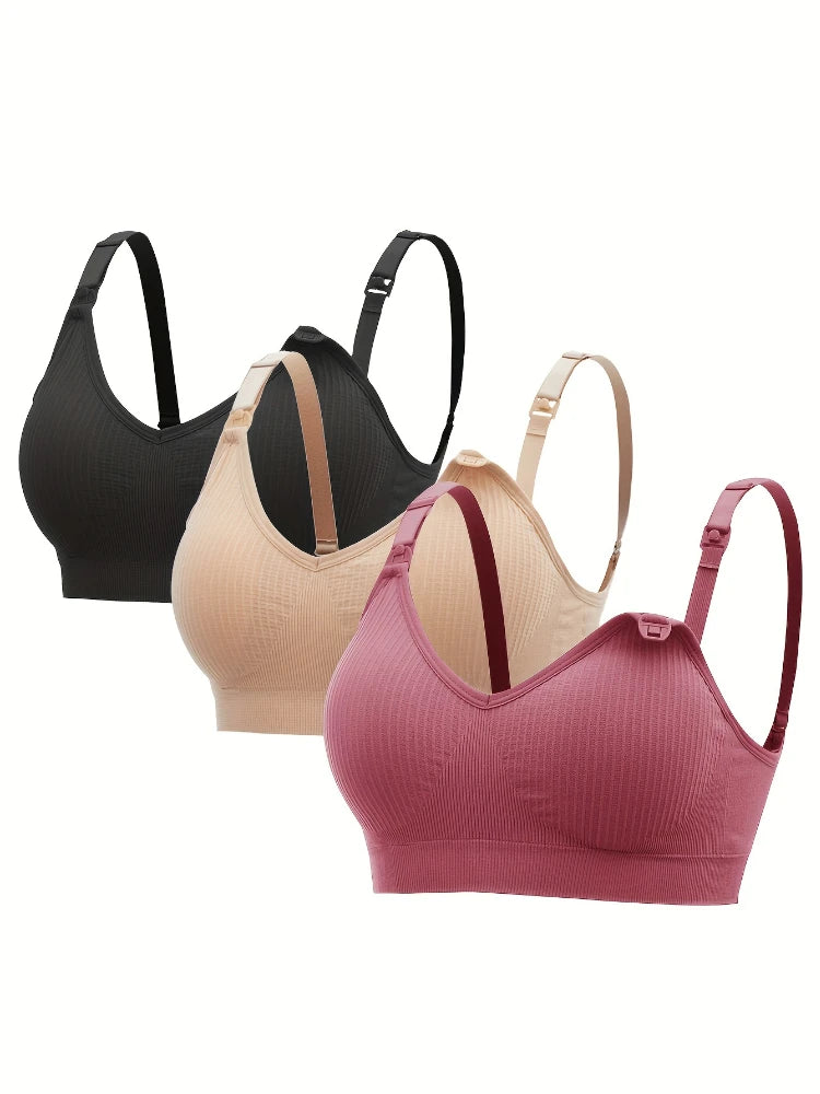 3PCS No Steel Ring with Sports Pad Bra Breastfeeding Non-sagging Vest-style Pregnant Women's Clothing Underwear Front Buckle