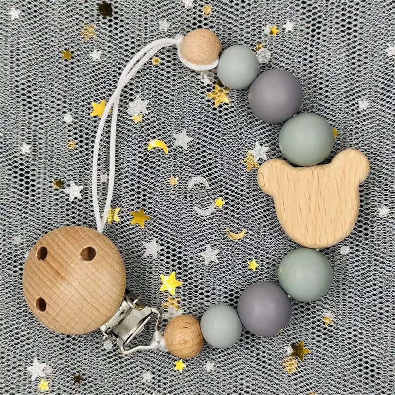 Personalized Baby Pacifier Clip with Name – Silicone Bead Dummy Holder & Teether