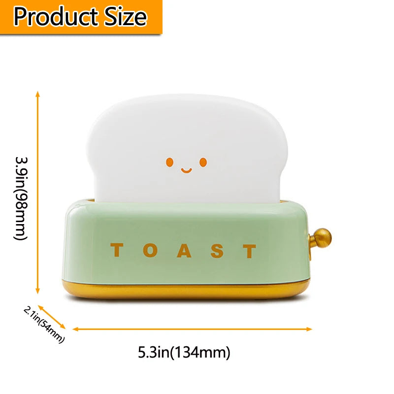 Rechargeable Cute Toaster Night Light - Toast Shape Bedside Lamp with Smile Face,Dimmable Desk Decor,Bedroom,Living Room,Gift