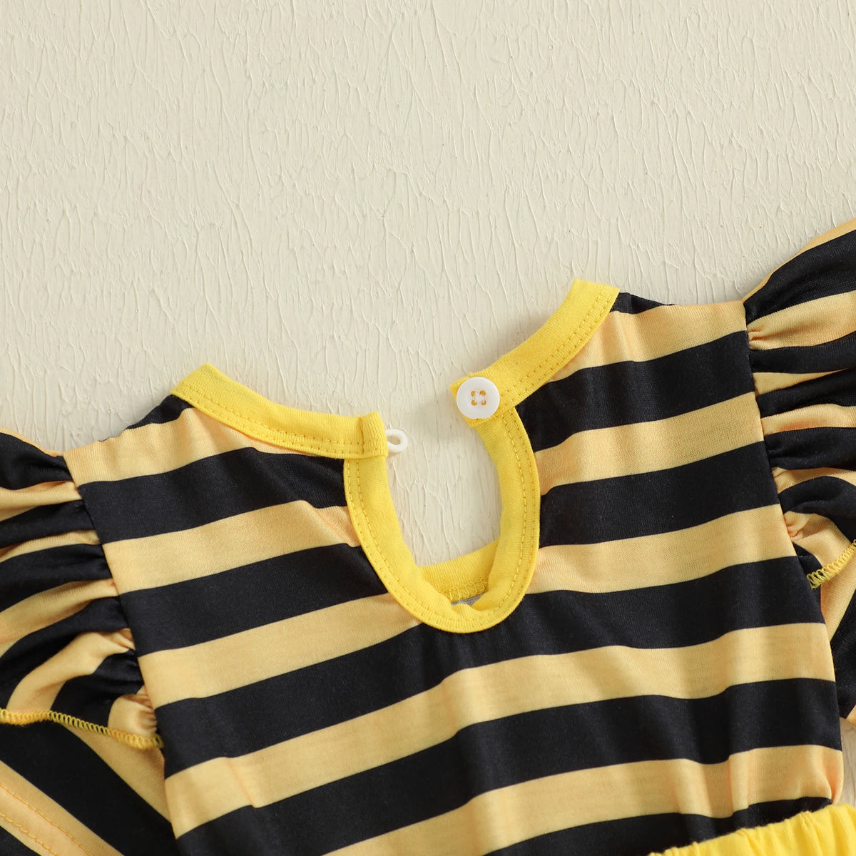 0-18M Newborn Baby Girl Romper Dress Summer Short Sleeve Striped Bee Pattern Tierred Bodysuit with Headband Cute Infant Clothes