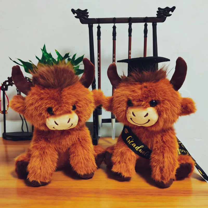 Hot New Sitting Pose Highland Cattle Plush Toys Soft Fluffy Cartoon Dr Cattle Doll Cute Graduation Gift To Friends Family