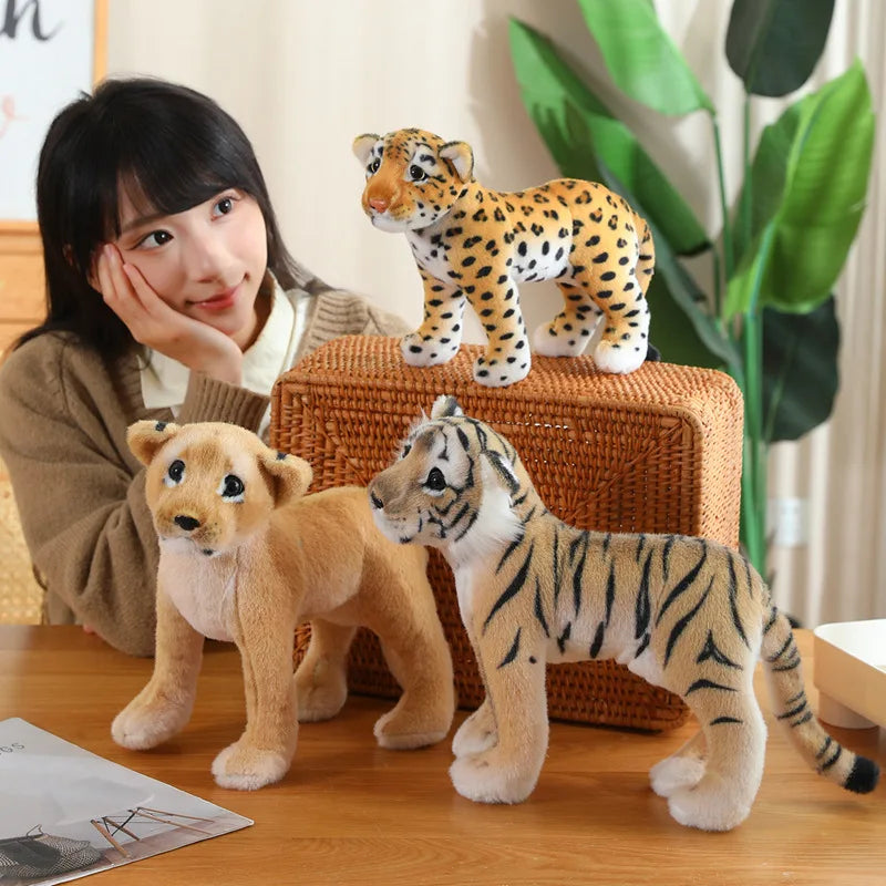 New Simulation Lion Tiger Leopard Plush Toys Home Decor Stuffed Cute Animals Dolls Gift For Children Birthday Christmas