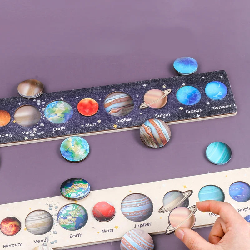 New Montessori Wooden Toys Eight Planets Puzzle Earth Sun Solar System Planets Planets Cognition Educational Toys Children Gifts