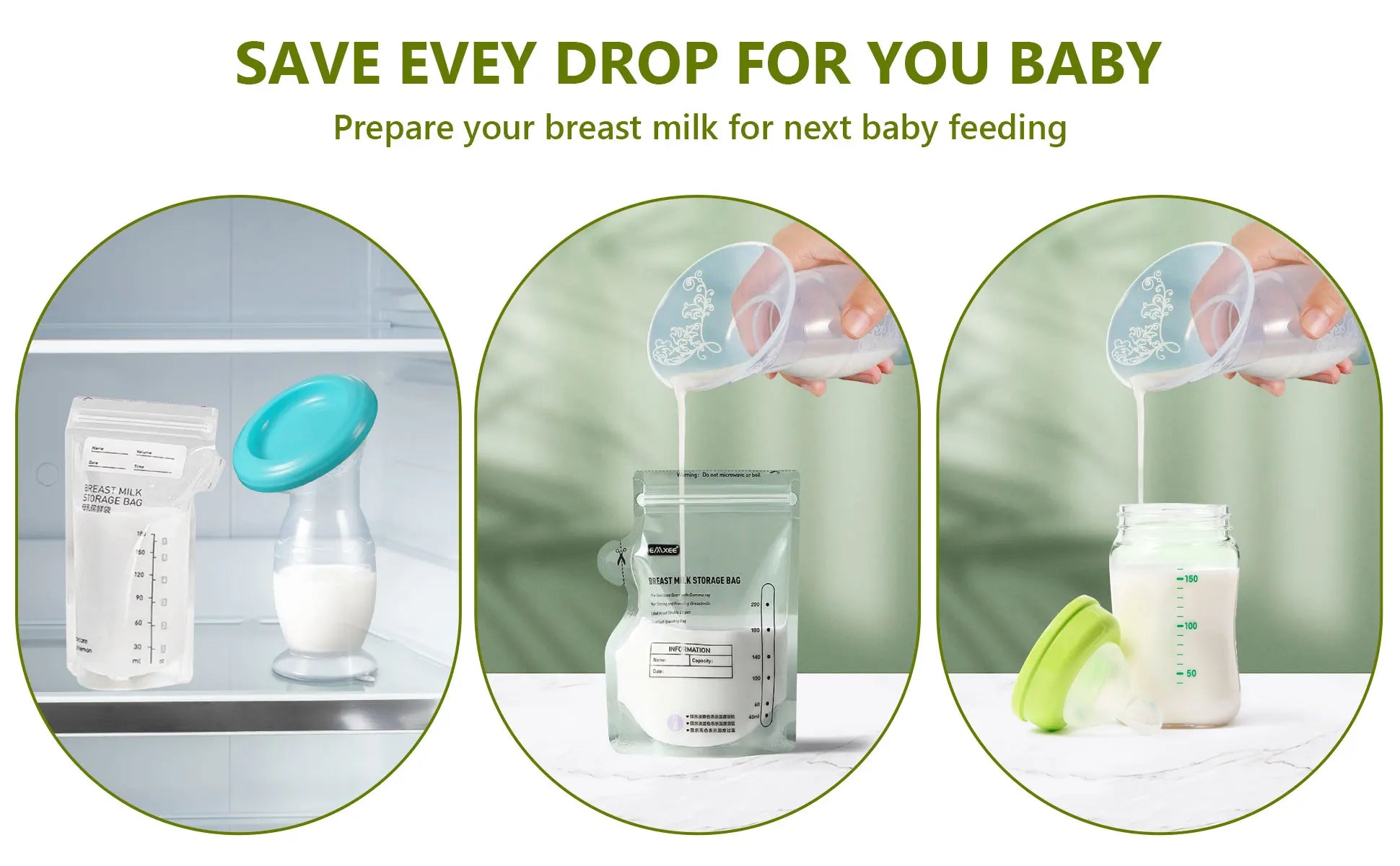 Manual Breast Pump Food Grade & Silicone Pump with Milk Collection One Size Fits All High Temperature Resistant No Leak Design