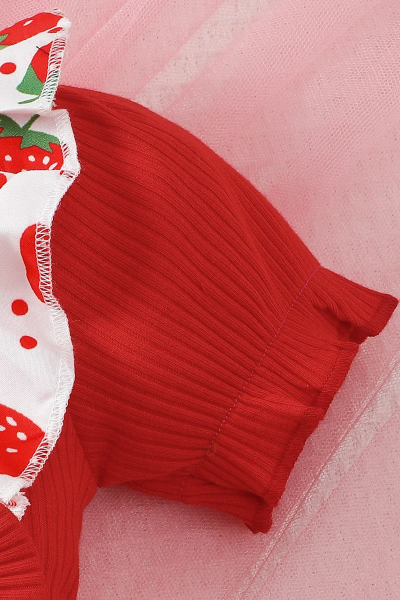 Summer Baby Girl Jumpsuit Strawberry Print and Butterfly Knot Splicing Bodysuit suitable for Newborns Baby girl 0-18 Months