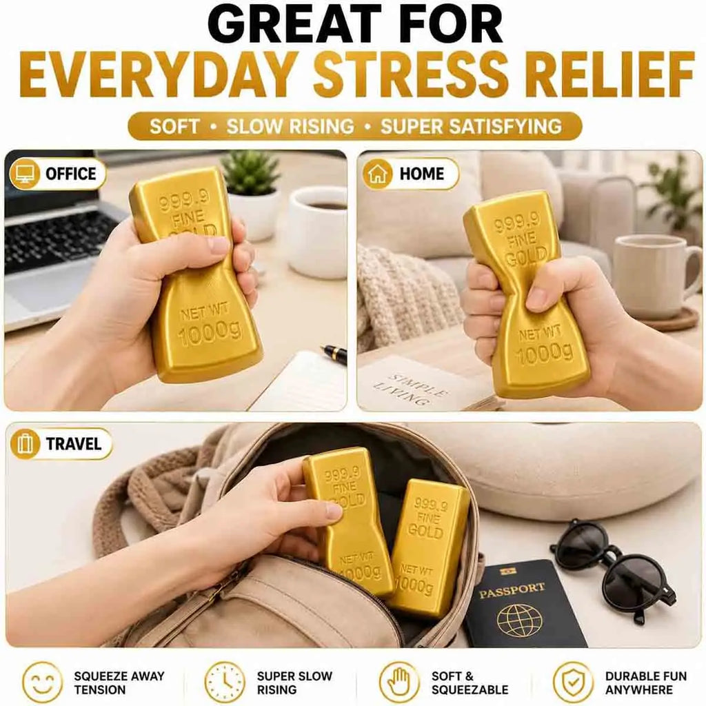 Simulated Gold Brick Slow‑Rebound Stress Relief Tool, Realistic Squishy Gold Bar Shape, Sensory Pressure Release, Anti‑Anxiety,
