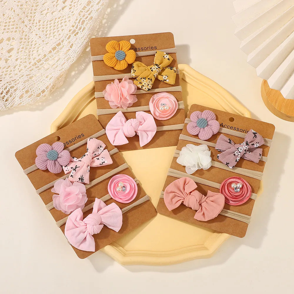 5Pcs/Set Cute Bowknot Hairbands Baby Headband Girls Newborn Flower Boutique Headdress Handmade Hair Accessories
