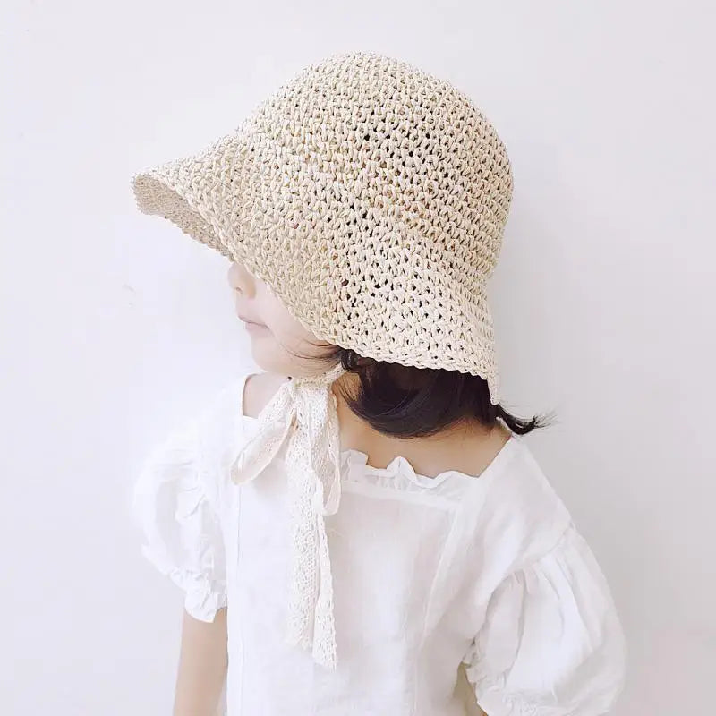 Fashion Lace Baby Hat Summer Straw Bow Baby Girl Cap Beach Children Panama Hat Princess Baby Sun Hats and Caps for Kids 1PC