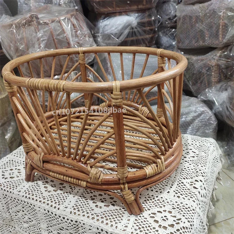 Retro Rattan Basket Chair Newborn Photography Props Infant Posing Bed Baby Photo Shooting Background Accessories Supplies