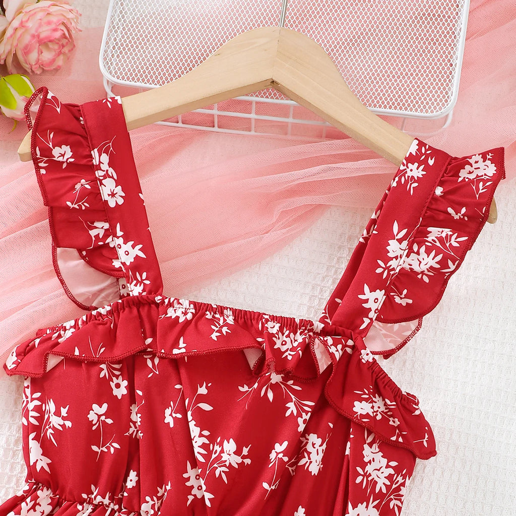 8-12 Year old Girls' Summer Dress with Pleated Printed Suspender Dress, Children's Clothing, Girls' Fashionable Casual Dress