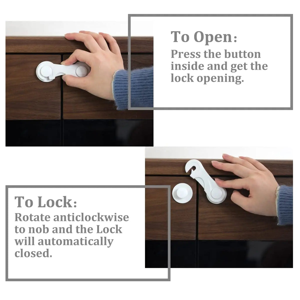 Baby Proof Cabinet Door Locks Child Safety Latch for Drawers Cupboards Fridge Closet Pantry - Adhesive Childproof Locks for Kids