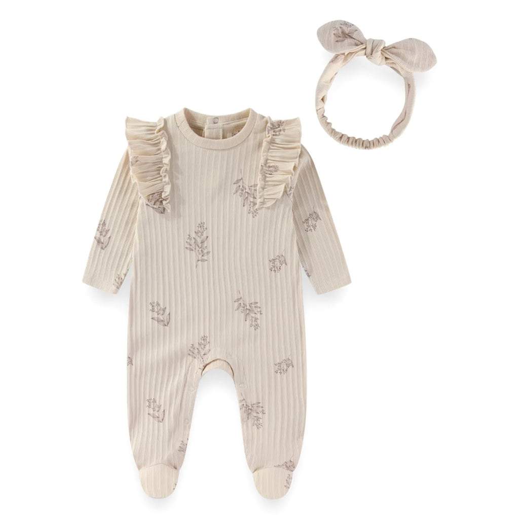 Adorable Full Print Baby Romper Suit for Girls 0-12 Months Long Sleeve Footed Bodysuit Infant Clothes