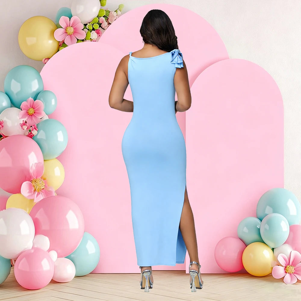 Maternity Tie Twisted Sleeveless Dress Sexy Slim Evening Party Gown for Pregnant Women Baby Shower Photoshoot Solid Color