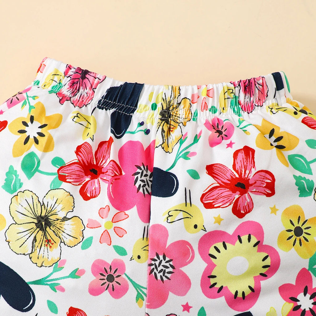 2pcs Baby girl Off Shoulder Bow Top+Colorful Printed Shorts Summer Fashion Sets 0-3 Year Baby Gir Beach vacation Casual Clothing