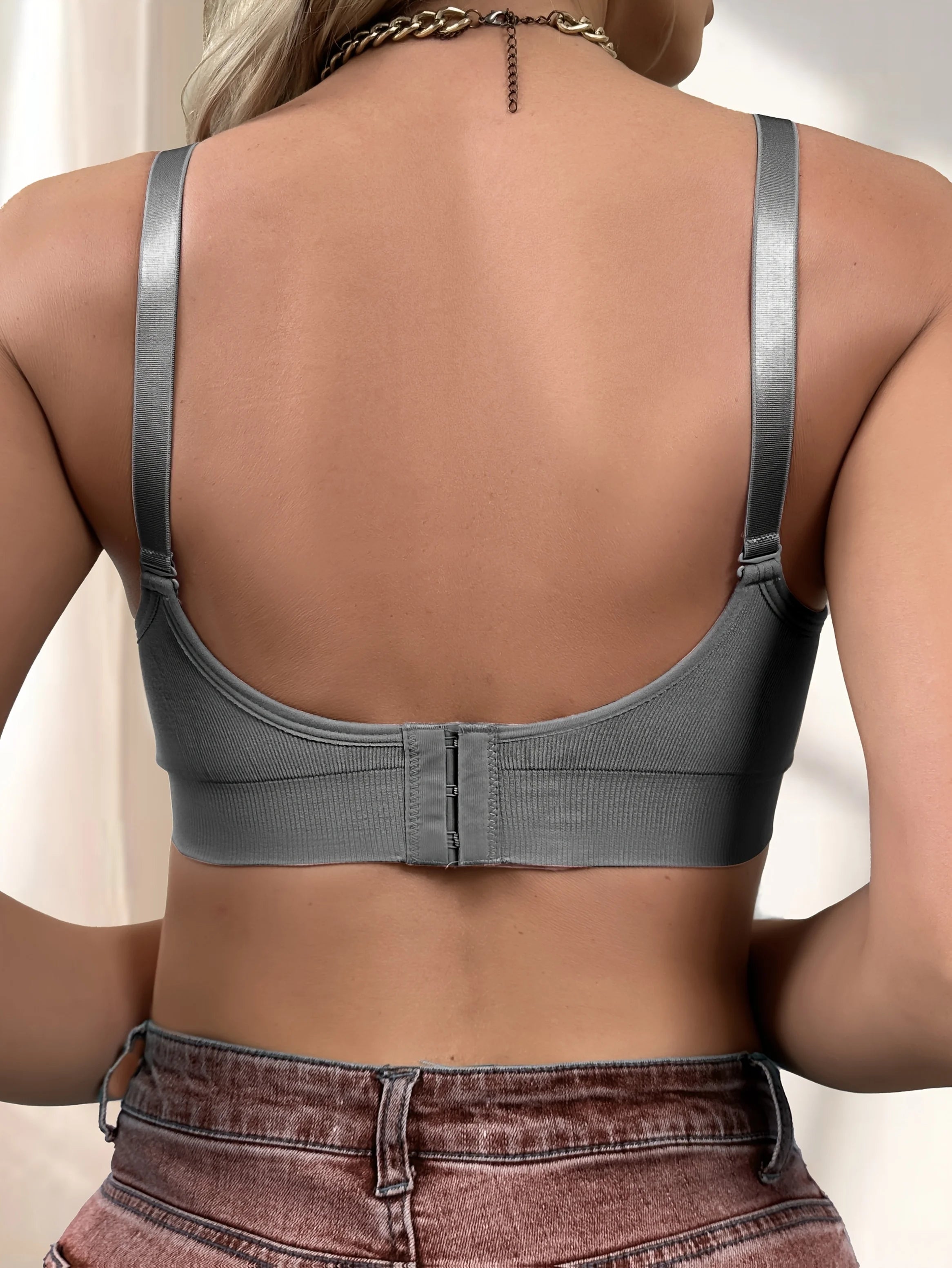 Single-Piece Front-Buttoned Ribbed Wire-Free Nursing Bra