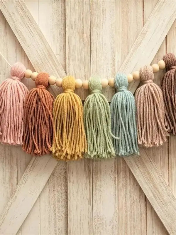 Bohemian Colorful Tassels and Wooden Beads Handmade Party Decorations Fireplace Mantel Room Decor Tassel Hangings Suitable for Holiday Decorations Tassel Strings Home Decor Hanging Tassel Strings.