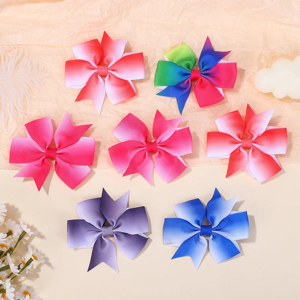 60Pcs Random Bowknot Hair Bangs Hairgripes 3 Inch Rainbow Bow Hairclip Girls Lovely Travel Headwear