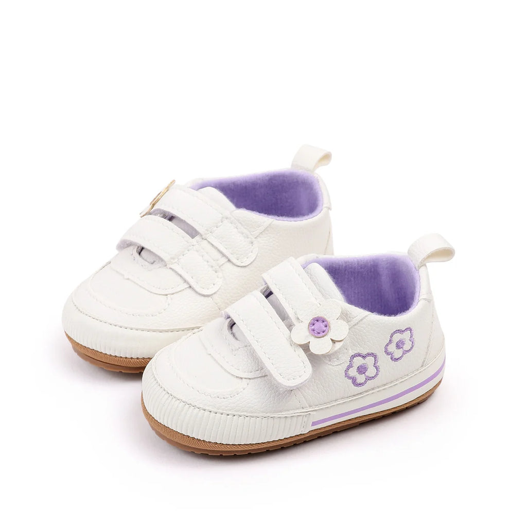 Spring and Autumn New Style Boys' and Girls' Baby Shoes Flower Pattern PU Casual Shoes 0-1 Years Old Learning Walkers Shoes