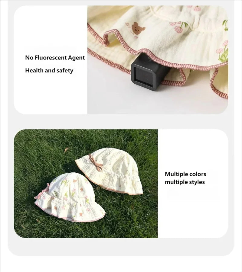 Spring Baby Girls Hat Floral Cotton Infant Fisherman Hats Outdoor Travel Sun Protection Princess Sweet Accessories 3-24M