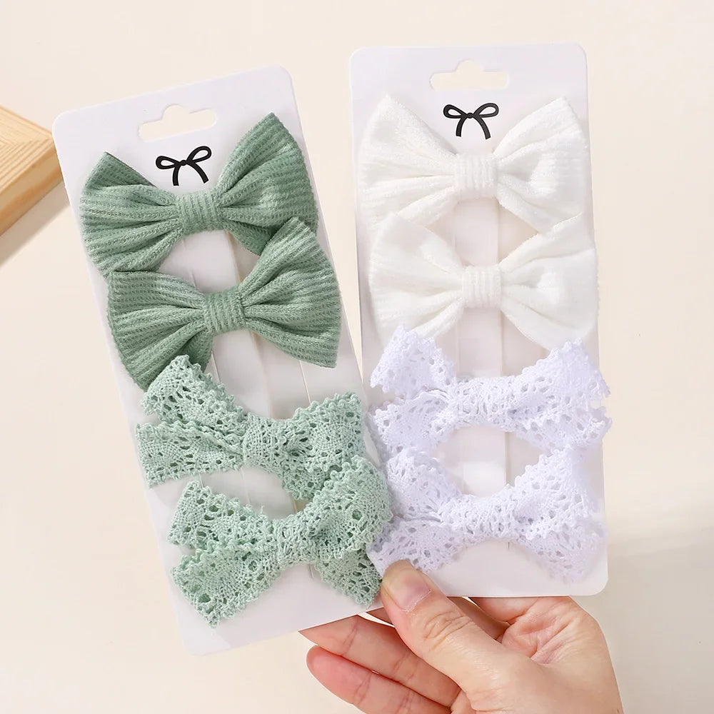 4Pcs/lot Lovely Bowknot Hair Clip for Girls Lace Side Bangs Hairgripes Gift Headwear Set Boutique Kids Barrette