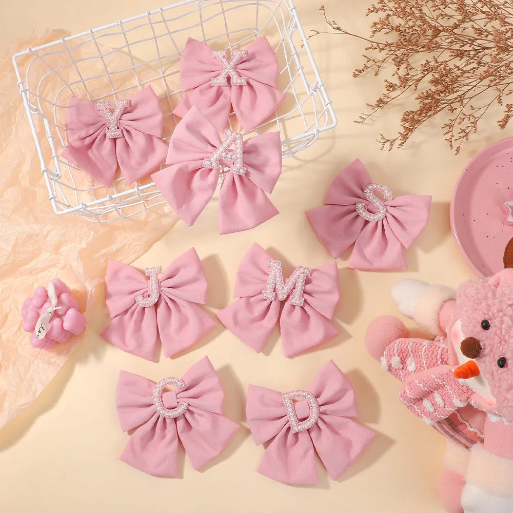 1Pc Solid Color 26 English Letters Hair Bows Clips for Girls Cotton Hairgrips Headwear Baby Hair Accessories Hair Clips Gift
