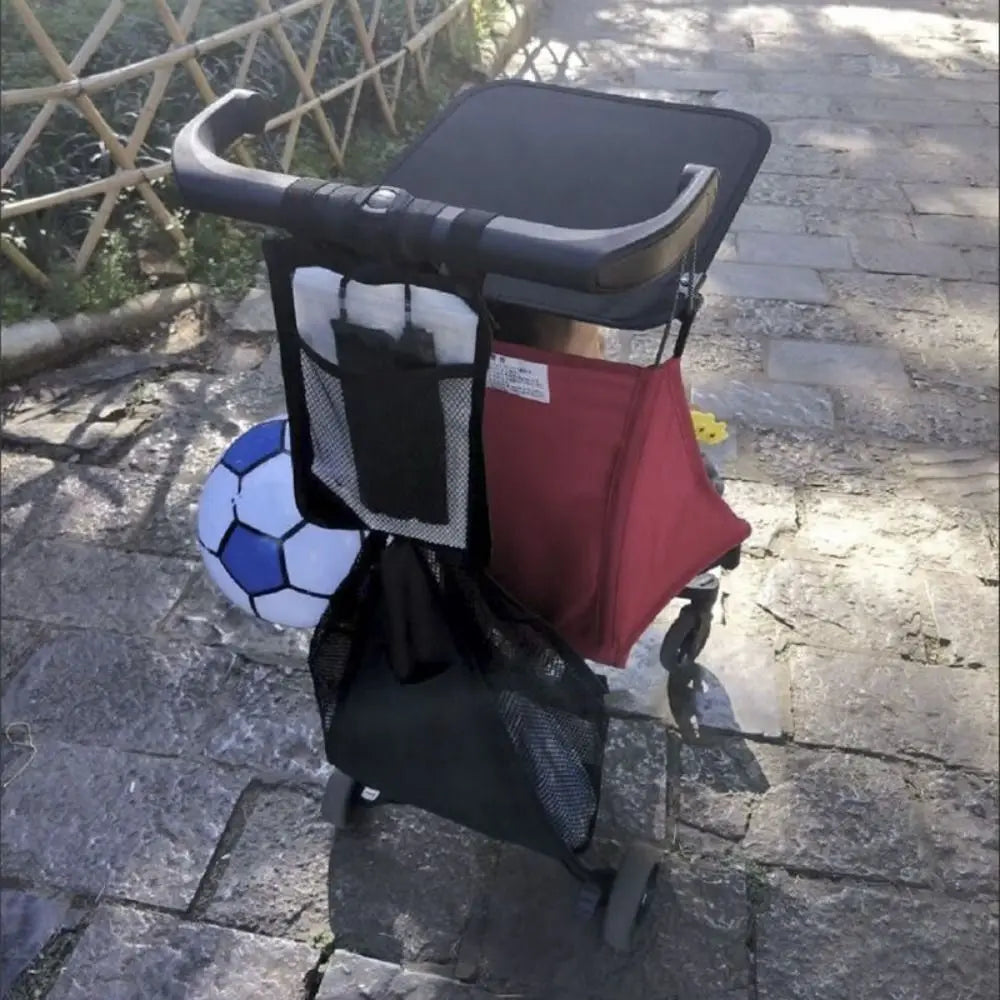 Mesh Baby Stroller Net Pocket Large Capacity Solid Color Baby Pram Organizer Pram Buggy Triangle Bag Hanging Carriage Bag
