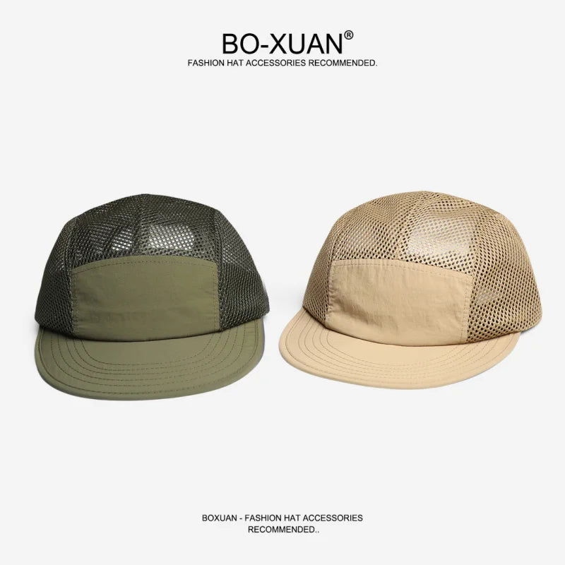American Retro Mesh Breathable Flat Brim Men's Workwear Style Summer Outdoor Sports Quick-Dry Five-Panel Baseball Cap