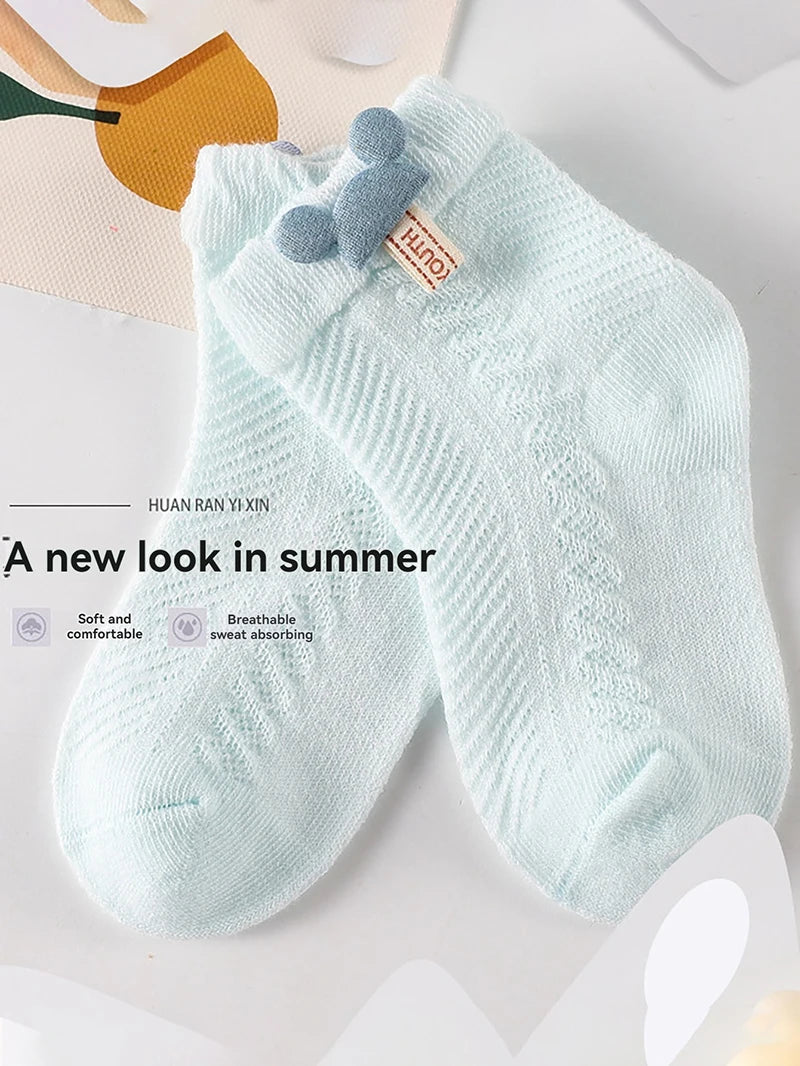 4pcs Newborn Socks Baby Summer Thin Cute Cute Mid Tube Short Socks Fashion New Baby Boneless Breathable Mid Tube Socks