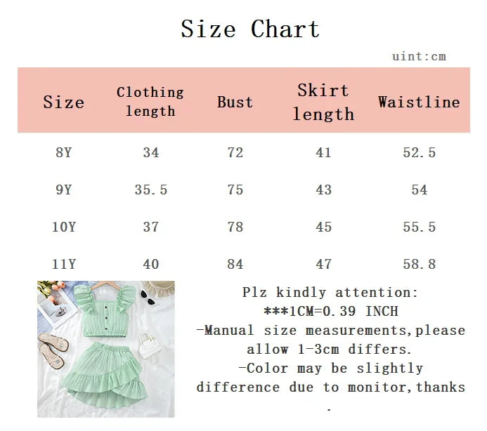 Children's Summer Set Flying Sleeve Solid color Top and Irregular Design Dress Fashion Set Suitable for Girls Aged 8-11 Years