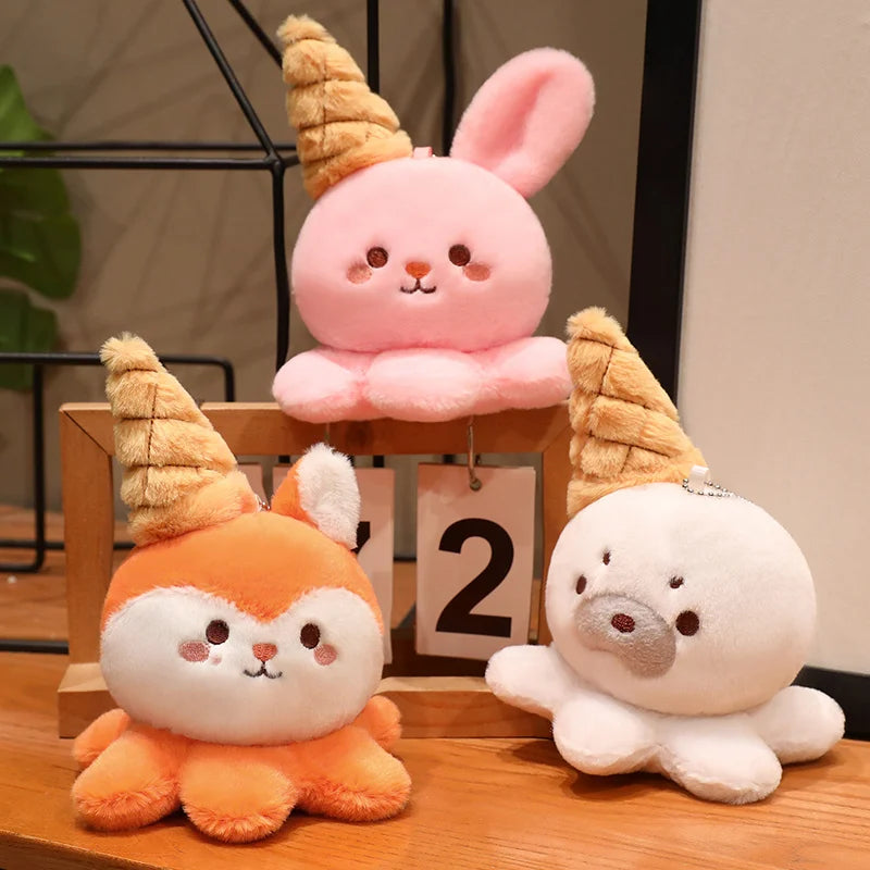 Hot 1pc 15cm Ice Cream Octopus Small Animal Plush Doll Head Sweet Cone Decor Seal Duck Rabbit Fox Toy Backpack Child Friend Gift