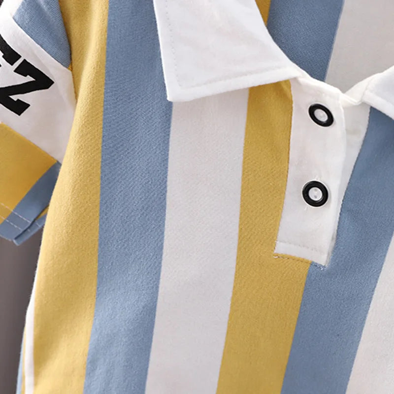 ‌New Boys Cotton Striped Shorts Set 2-Piece Summer Outfit Fashion Short Sleeve Casual Playwear Stylish Kids Clothing‌