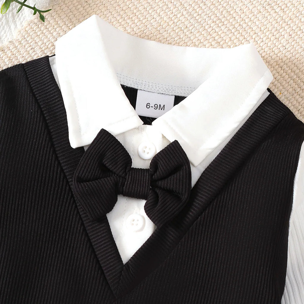 2Pcs Boy Baby Set Lapel Collar Color blocked Top and Pants Fashion Set for 0-3 Year Boy Baby Spring  Autumn Little Gentleman Set