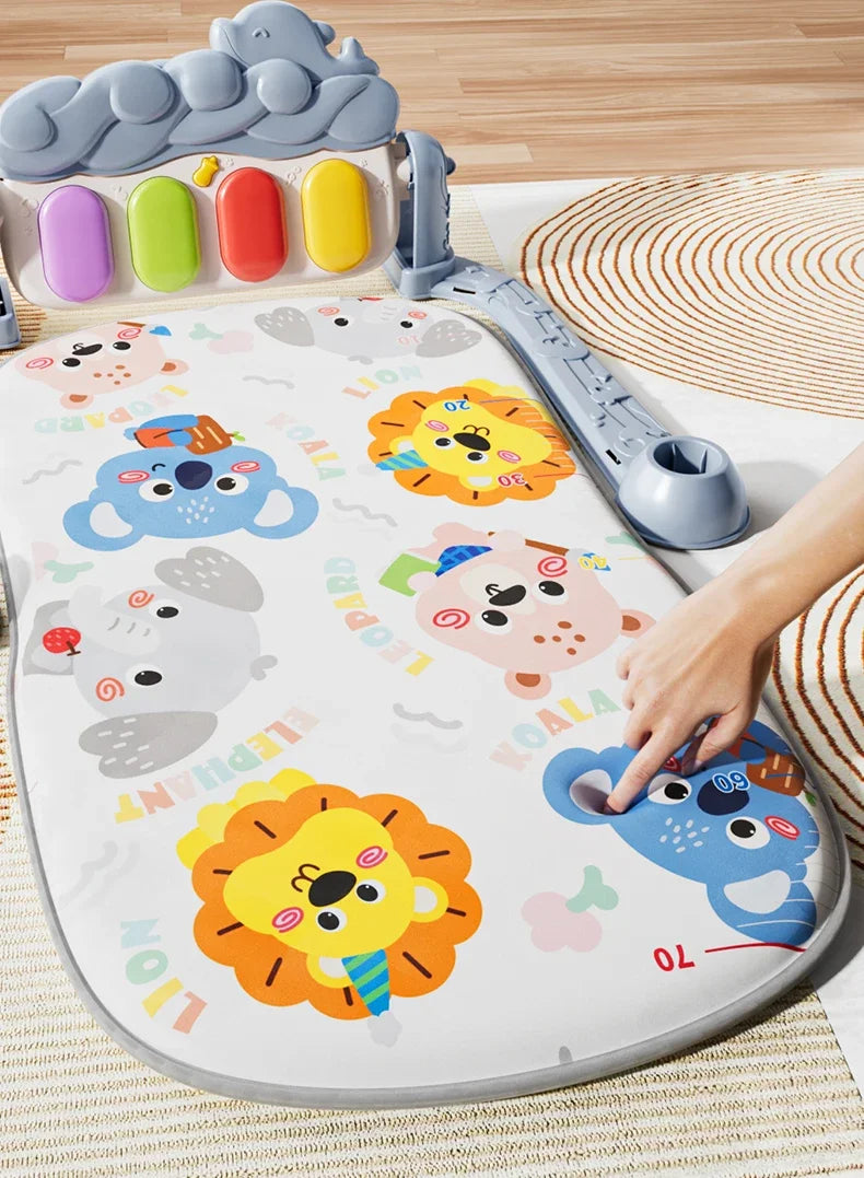Baby Activity Play Mat with Music & Lights, 5 Detachable Sensory Toys Kick Piano Mat, Tummy Time Game Playmat