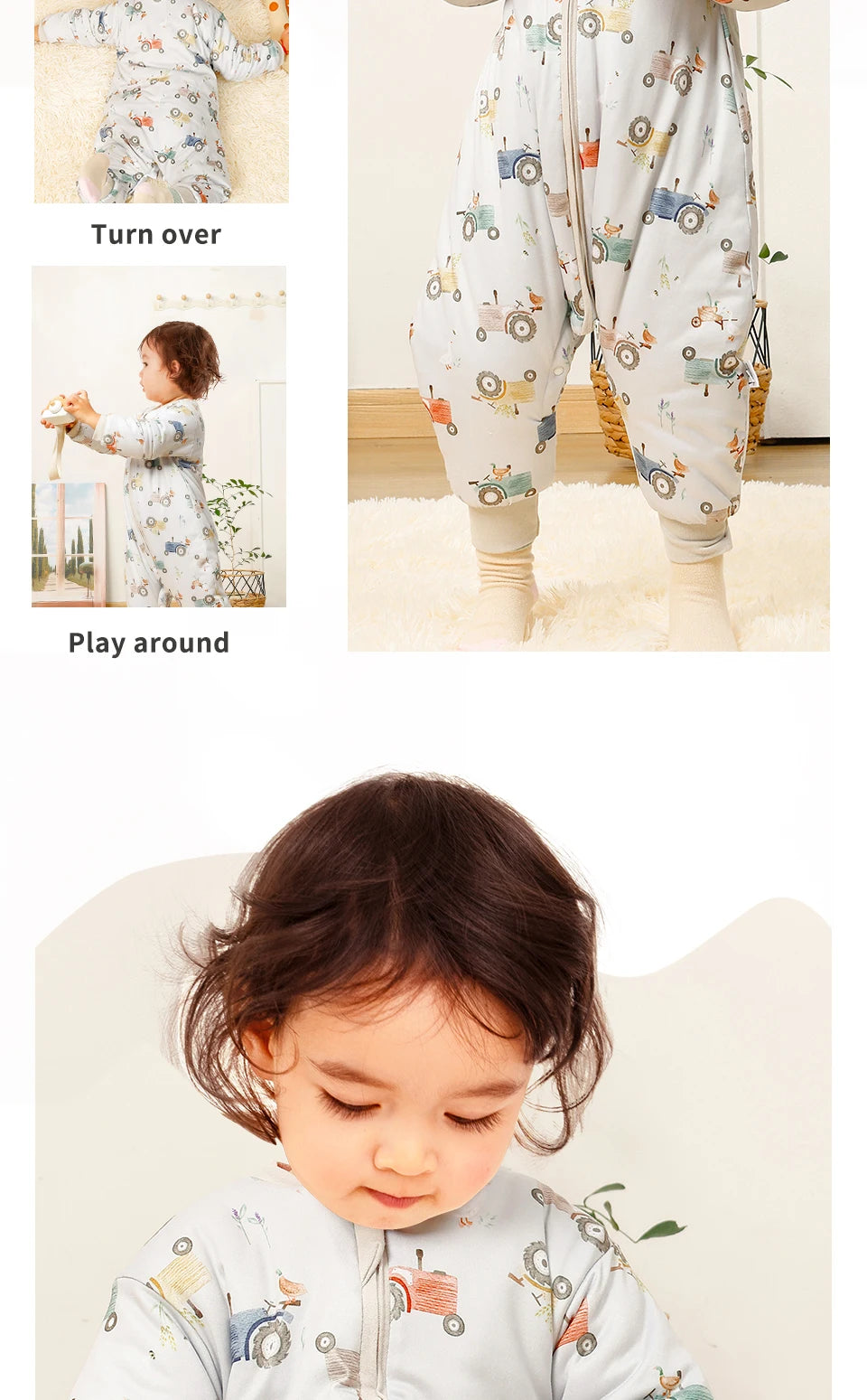 Elinfant Long Sleeve Split Legs Sleeping Bag, 3 Size For Boys and Girls Removable Sleeves Sleeping Sack For Winter