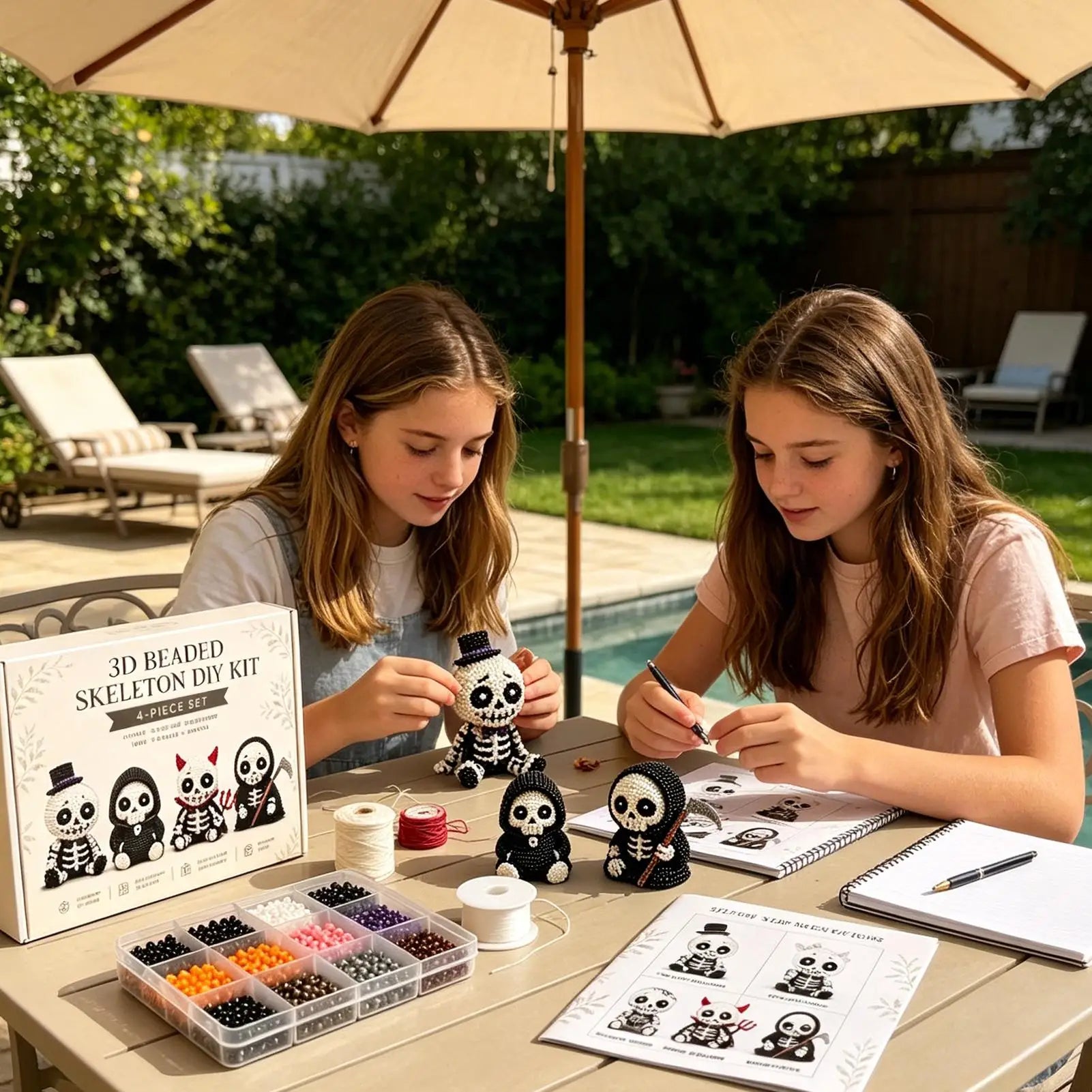 Beaded Skeleton Craft Kit Halloween Toy with Instruction Mini 3D Beaded Skeleton Crafting Set for Home Party Classroom School