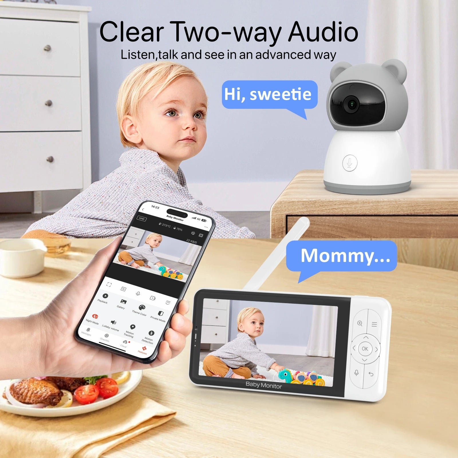 Tuya Smart Baby Monitors camera  5"1080P Display Temperature Detection APP View Control Baby Nanny 2-Way Audio Baby Cam
