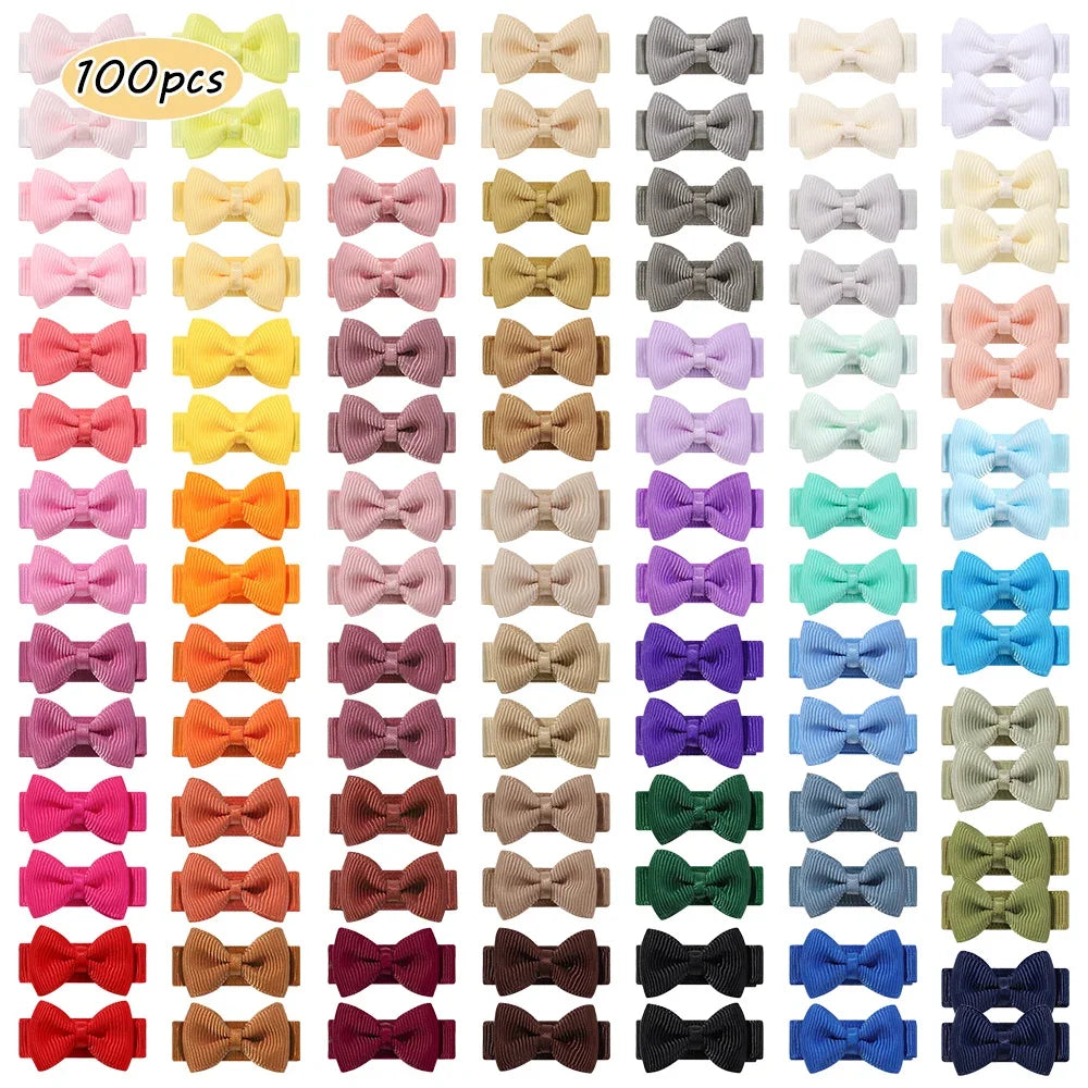 BABY BOWS 100Pcs 1.2'' Ribbon Hair Bows Clips for Baby Girls Candy Color Bowknot Hairpins Headwear Toddlers Hair Accessories