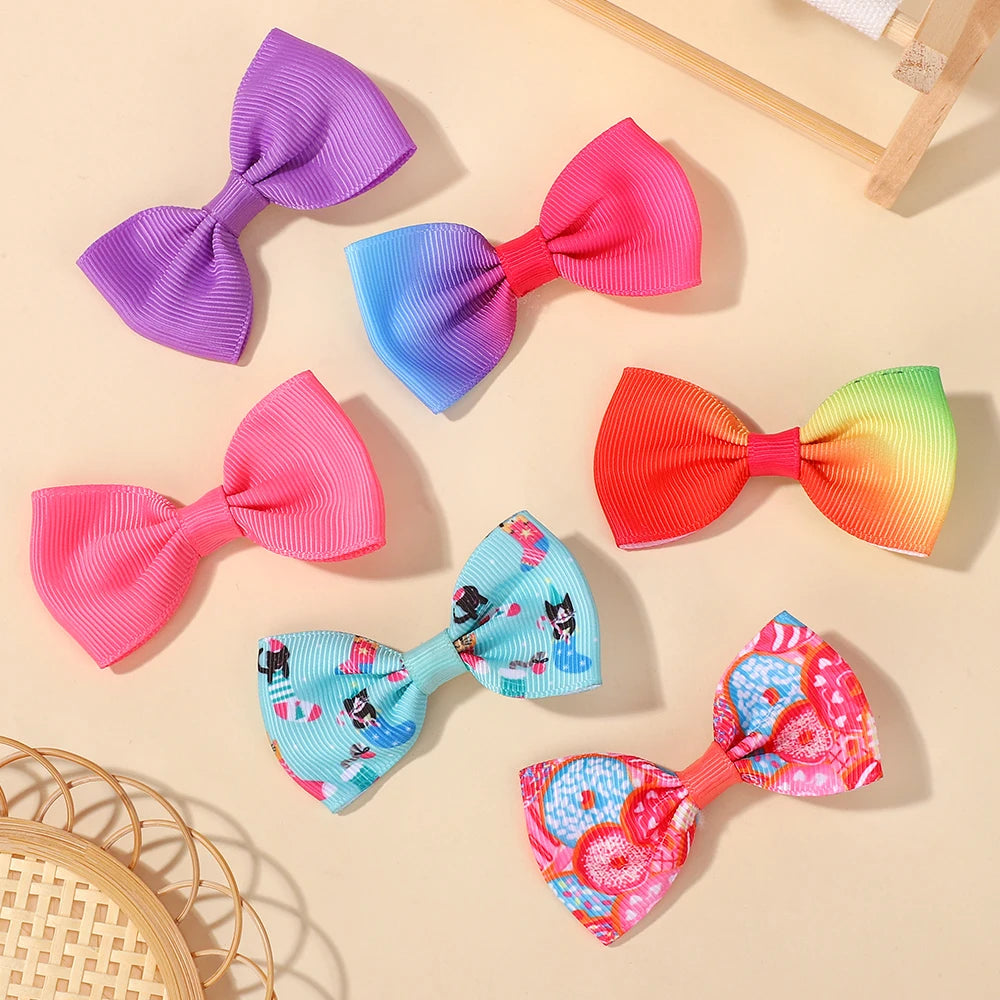 20Pcs cute baby bows hair clips for girls hair bangs lovely printing ribbon hairgripes kids casual party dress up headwear