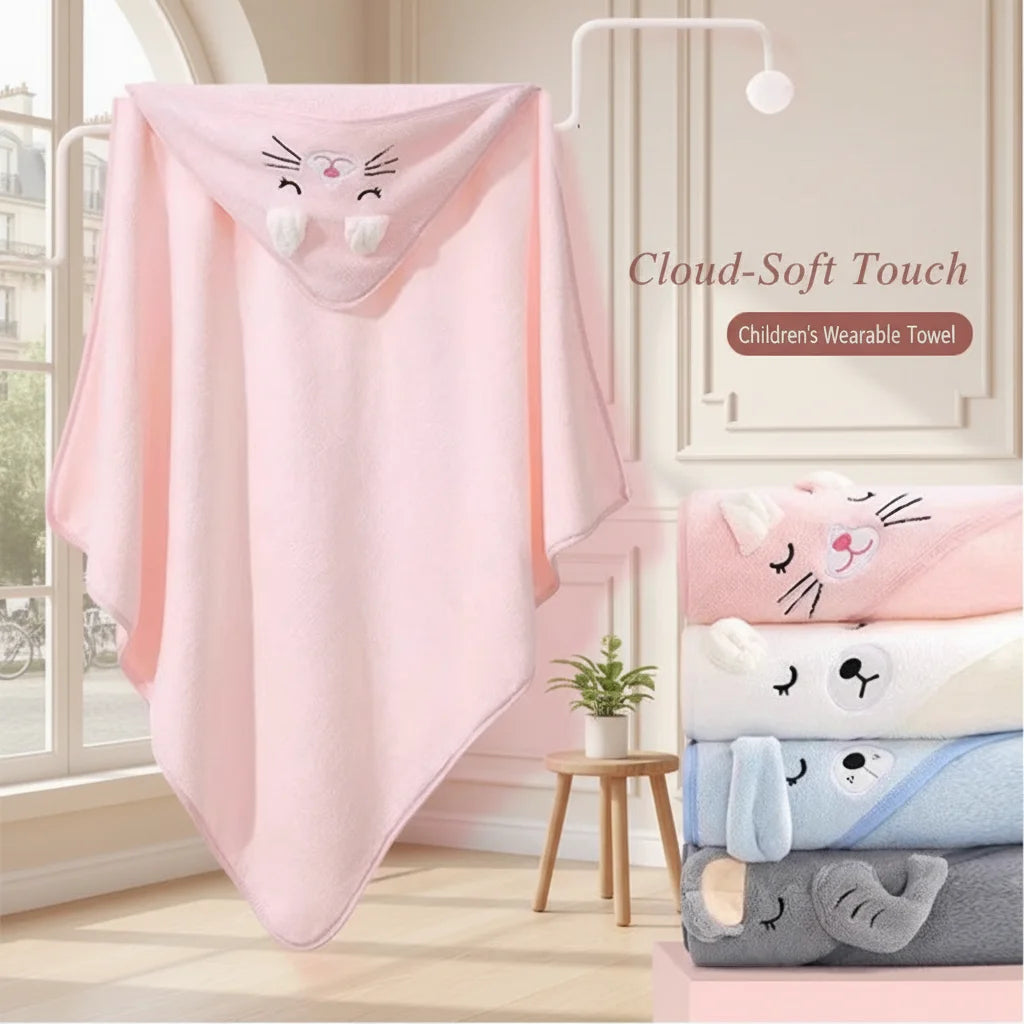 Personalized Baby Bath Towel with Name – Cartoon Animal Hooded Soft Towel