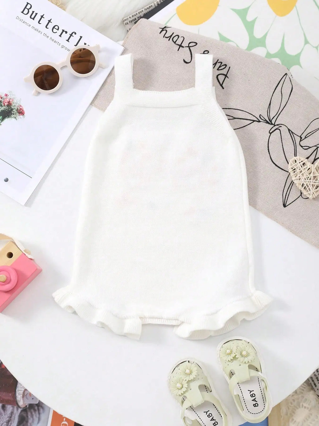 Cute and Sweet Summer Romper for Baby Girls with Colorful Embroidered "One" Lettering and Knit Suspenders