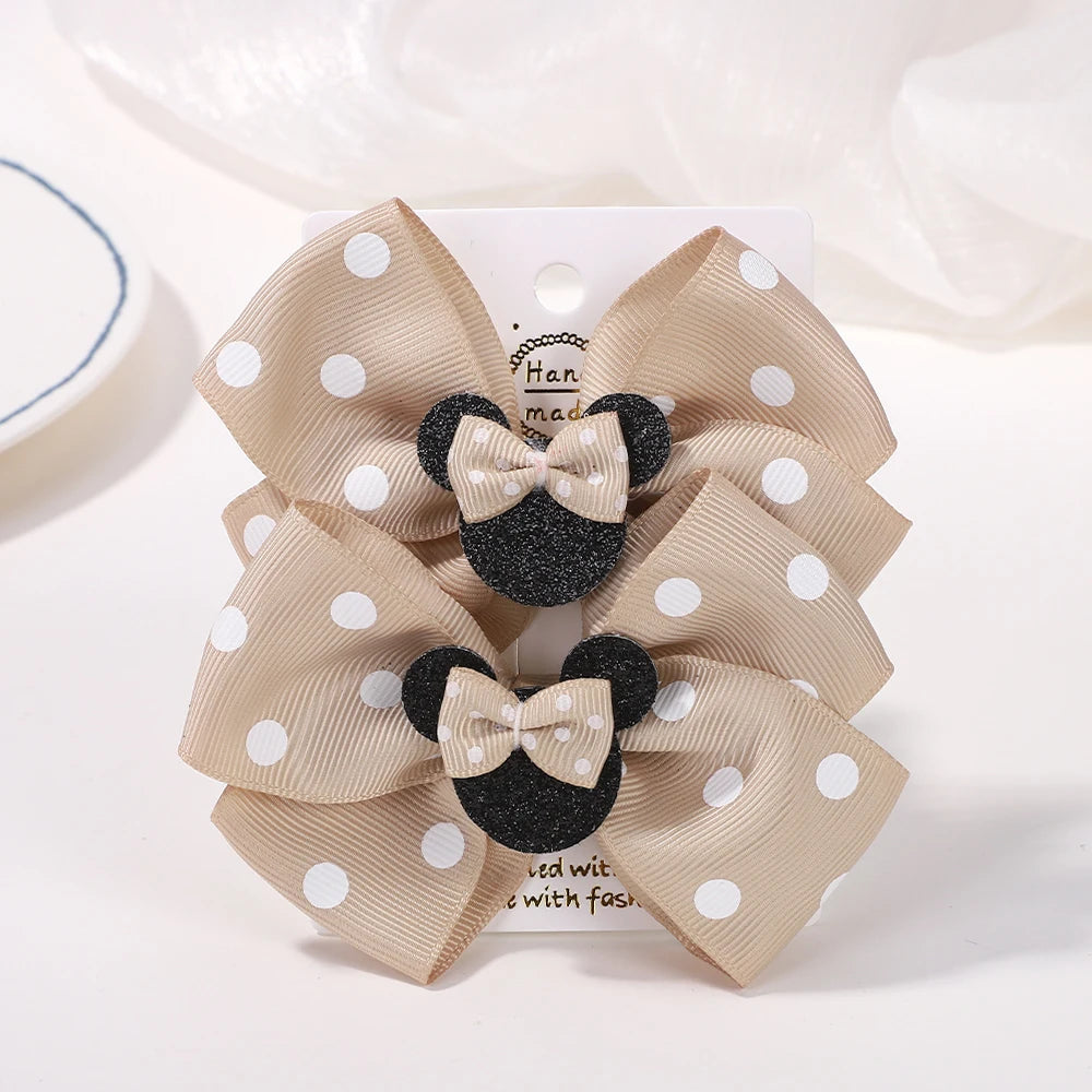 3.9 Inch Big Bows Hair Clips For Little Girls Cartoon Polka Dot Headdresses Set 2Pcs Lot